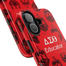 Load image into Gallery viewer, Phone Case in Red with DST Crest in Black with DST Educator Theme
