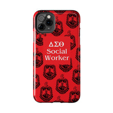 Load image into Gallery viewer, Phone Case in Red with DST Crest in Black with DST Social Worker Theme
