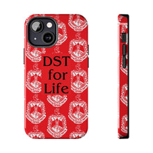 Load image into Gallery viewer, Phone Case in Red with DST Crest in White and DST for Life in Black
