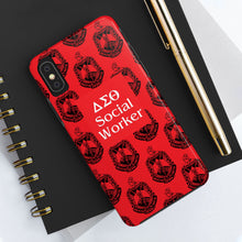 Load image into Gallery viewer, Phone Case in Red with DST Crest in Black with DST Social Worker Theme
