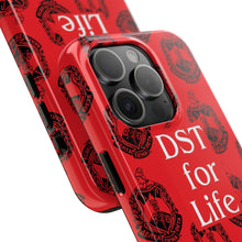 Load image into Gallery viewer, Phone Case in Red with DST Crest in Black with DST for Life in White
