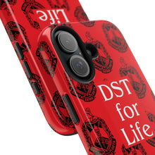 Load image into Gallery viewer, Phone Case in Red with DST Crest in Black with DST for Life in White
