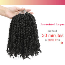 Load image into Gallery viewer, BOHOBABE Passion Twist Crochet Hair 10 Inch Short Pre looped Passion Twist Hair Extensions Pre twisted Crochet Synthetic Braiding Hair 8 Packs Natural Black Braids for Women (1B)
