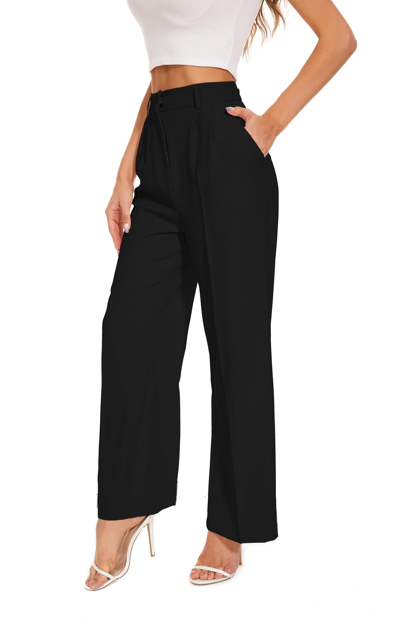 FUNYYZO Women's Wide Leg Pants High Elastic Waisted in The Back Busine Simple to Sharp by Sharon, LLC. FUNYYZO Women's Wide Leg Pants High Elastic Waisted in The Back Busine Simple to Sharp by Sharon, LLC.