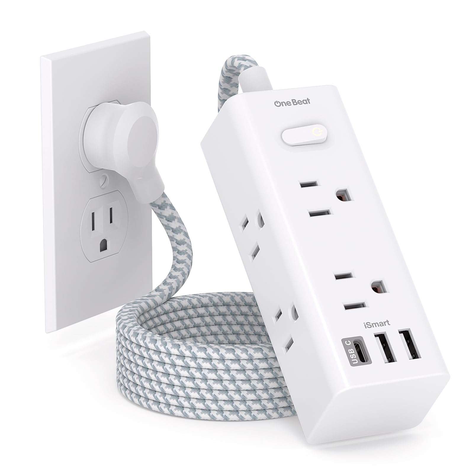 Sharp Side Plug Power Strip Surge Protector - 6 Widely Outlets with 3 USB Ports (1 USB ...
