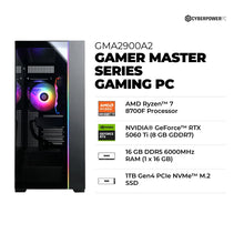 Load image into Gallery viewer, CyberPowerPC Gamer Master Gaming PC, AMD Ryzen 7 8700F 4.1GHz, GeForce RTX 5060 Ti 8GB, 16GB DDR5, 1TB PCIe 4.0 SSD, WiFi Ready &amp; Windows 11 Home (GMA2900A2)
