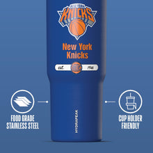 Load image into Gallery viewer, Hydrapeak NBA Officially Licensed New York Knicks Nomad 32oz Insulated Stainless Steel Leakproof Travel Tumbler with Flexible Grip Handle, Straw Lid &amp; Cupholder Friendly
