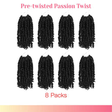 Load image into Gallery viewer, BOHOBABE Passion Twist Crochet Hair 10 Inch Short Pre looped Passion Twist Hair Extensions Pre twisted Crochet Synthetic Braiding Hair 8 Packs Natural Black Braids for Women (1B)
