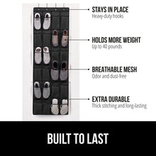 Load image into Gallery viewer, GORILLA GRIP Over the Door Shoe Organizer, 24 Large Breathable Mesh Pockets, Space Saving Hanging Storage Holder, Closet Rack Hanger Holds Up to 40 lbs, Hangs on Closets for Shoes, Accessories, Black
