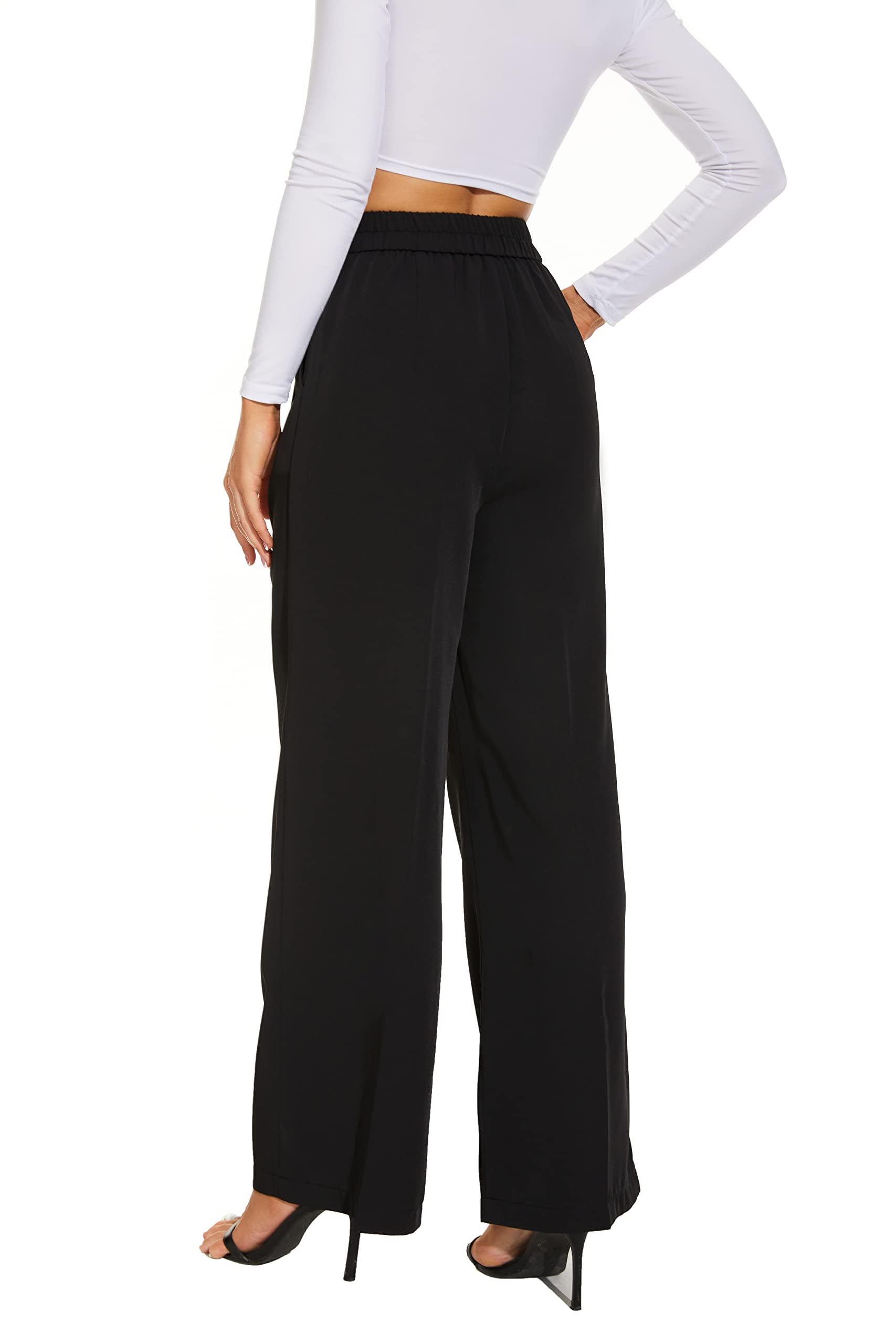 FUNYYZO Women's Wide Leg Pants High Elastic Waisted in The