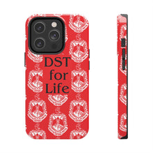 Load image into Gallery viewer, Phone Case in Red with DST Crest in White and DST for Life in Black
