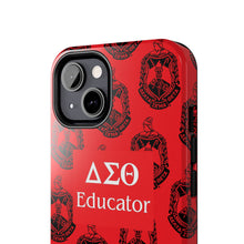 Load image into Gallery viewer, Phone Case in Red with DST Crest in Black with DST Educator Theme
