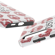 Load image into Gallery viewer, Phone Case in White with DST Crest in Red and DST for Life in Black
