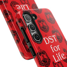 Load image into Gallery viewer, Phone Case in Red with DST Crest in Black with DST for Life in White
