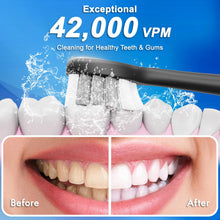 Load image into Gallery viewer, Sonic Electric Toothbrush for Adults and Kids, Comes with 10 Brush Heads &amp; Travel Case, 5 Modes with 2 Minutes Built in Smart Timer, One Charge for 90 Days, 42,000 VPM Motor (Black)
