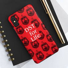 Load image into Gallery viewer, Phone Case in Red with DST Crest in Black with DST for Life in White
