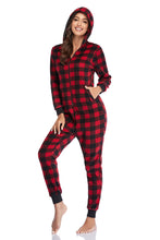 Load image into Gallery viewer, COLORFULLEAF Couples Matching Christmas Pajamas for Family Hoodie Plaid Fleece Onesie Full Zipper Jumpsuits(Womens, S)
