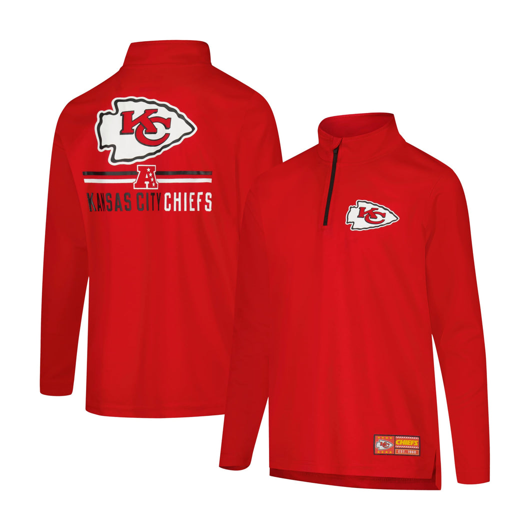 Ultra Game NFL Official Youth Super Soft Quarter Zip Long Sleeve T-Shirt, Kansas City Chiefs, Team Color, 10-12