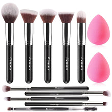 Load image into Gallery viewer, BEAKEY Makeup Brushes Set, Professional Foundation Eyeshadow Concealer Blush Powder Bronzer Applicator, 2 Blender Sponge with Beauty Paper Case stocking stuffers
