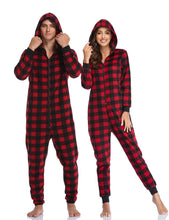 Load image into Gallery viewer, COLORFULLEAF Couples Matching Christmas Pajamas for Family Hoodie Plaid Fleece Onesie Full Zipper Jumpsuits(Womens, S)
