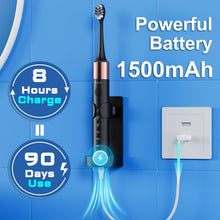 Load image into Gallery viewer, Sonic Electric Toothbrush for Adults and Kids, Comes with 10 Brush Heads &amp; Travel Case, 5 Modes with 2 Minutes Built in Smart Timer, One Charge for 90 Days, 42,000 VPM Motor (Black)
