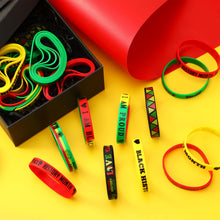 Load image into Gallery viewer, JUNEBRUSHS 42pcs Happy Black History Month Party Favors Silicone Bracelets Rubber Wristbands Accessories for Kids Adults African American Freedom Day Patriotic Party Decorations Gift Bag Fillers
