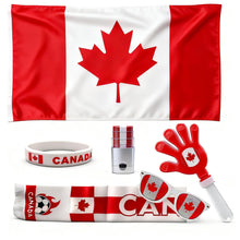 Load image into Gallery viewer, Canada 2026 World Cup Fan Kit, 6 Pcs Cheering Set for Game Day Watch Party – Flag, Fan Scarf, Wristband, Flag Glasses, Hand Clapper, Blendable Face Paint Sticks

