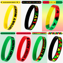 Load image into Gallery viewer, JUNEBRUSHS 42pcs Happy Black History Month Party Favors Silicone Bracelets Rubber Wristbands Accessories for Kids Adults African American Freedom Day Patriotic Party Decorations Gift Bag Fillers

