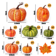 Load image into Gallery viewer, DomeStar 38pcs Fall Pumpkins Decor Set, Fake Pumpkins 8pcs Assorted Pumpkins with 30pcs Artificial Maple Leaves, Fall Harvest Centerpieces for Tables Thanksgiving Halloween Decorations
