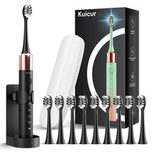 Load image into Gallery viewer, Sonic Electric Toothbrush for Adults and Kids, Comes with 10 Brush Heads &amp; Travel Case, 5 Modes with 2 Minutes Built in Smart Timer, One Charge for 90 Days, 42,000 VPM Motor (Black)
