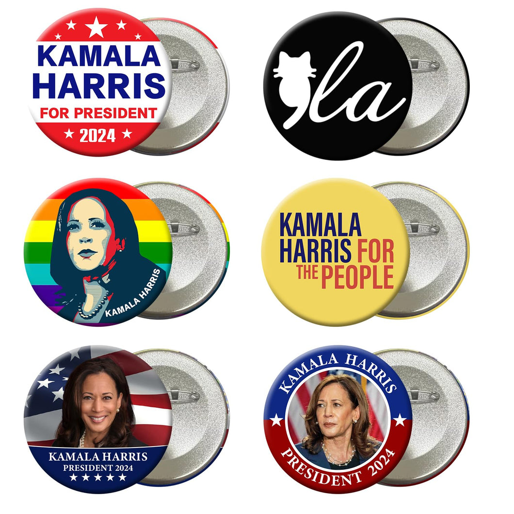 Kamala Harris 2024 for President Pins Button Harris Presidential Election Button Set of 6 Harris 2024 Campaign Button Pins For Men Women Comma La Merchandise 2.3 Inches