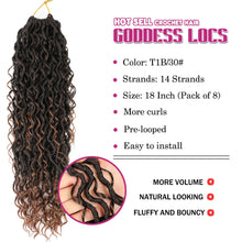 Load image into Gallery viewer, 8 Packs Goddess Faux Locs Crochet Hair for Black Women, Goddess Locs Crochet Hair, Boho Style Locs, River Locs Crochet Hair with Curly Ends (18Inch, T30#, 8Packs)
