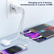 Load image into Gallery viewer, USB C Charger Block, 5 in 1 Single 25W Max iPhone Charger, PD 3.0 60W Charging Blocks, QC 2A USB Wall Charger for iPhone 17 16 15 14 13 12 Pro Max, iPad, iPod, Samsung, AirPods Pro, Apple Watch Series
