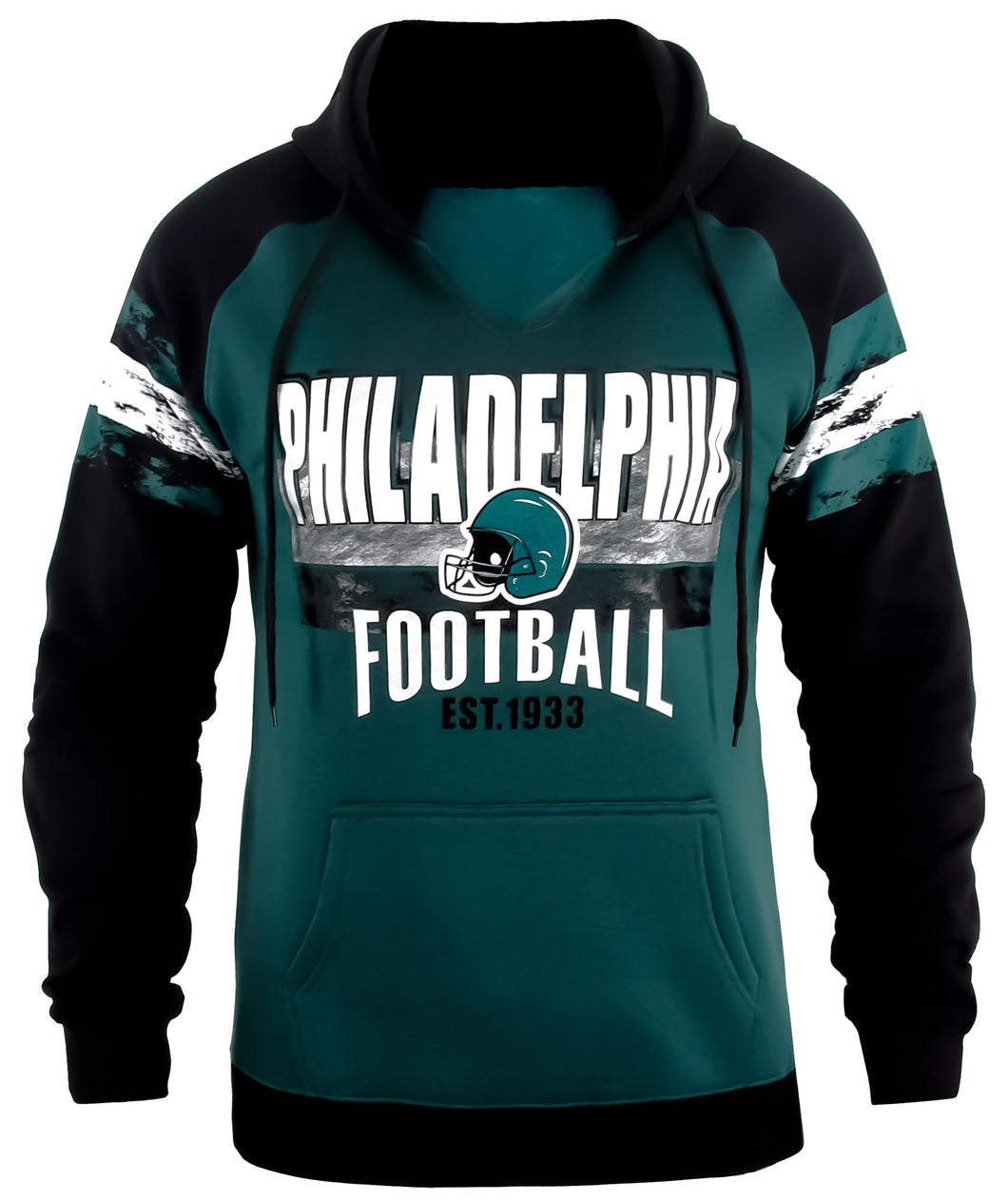 Womens City Classic Football Fans V Neck Soft & Warm Sweatshirt Hoodie Pollover - Midnight Green & Black (Size: 2XL)