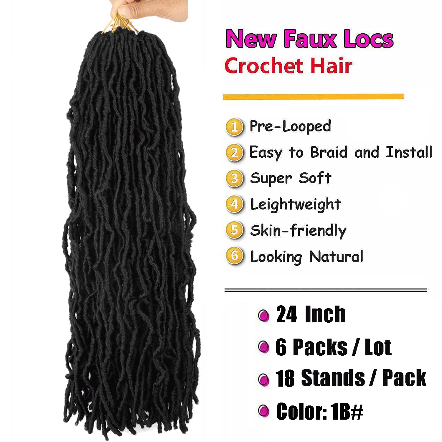 Soft Locs Crochet Hair 24 Inch Faux Locs Pre Looped 6 Packs for Black Women 6 Packs Nu Goddess Locs 24 Inch Crochet Hair - Pre-Looped  main image 4