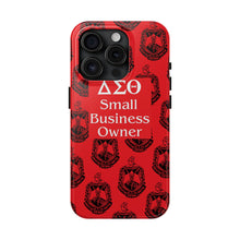 Load image into Gallery viewer, Phone Case in Red with DST Crest in Black with DST Small Business Owner Theme
