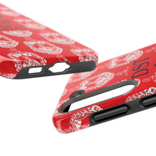 Load image into Gallery viewer, Phone Case in Red with DST Crest in White and DST for Life in Black
