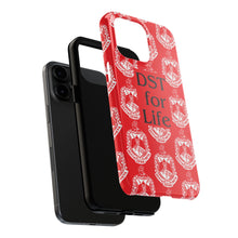 Load image into Gallery viewer, Phone Case in Red with DST Crest in White and DST for Life in Black
