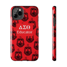 Load image into Gallery viewer, Phone Case in Red with DST Crest in Black with DST Educator Theme
