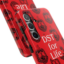 Load image into Gallery viewer, Phone Case in Red with DST Crest in Black with DST for Life in White
