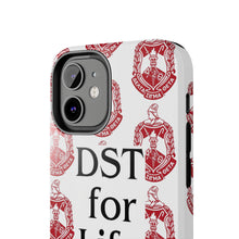 Load image into Gallery viewer, Phone Case in White with DST Crest in Red and DST for Life in Black
