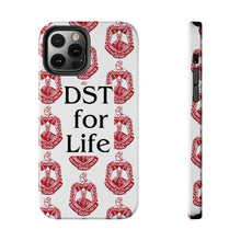 Load image into Gallery viewer, Phone Case in White with DST Crest in Red and DST for Life in Black
