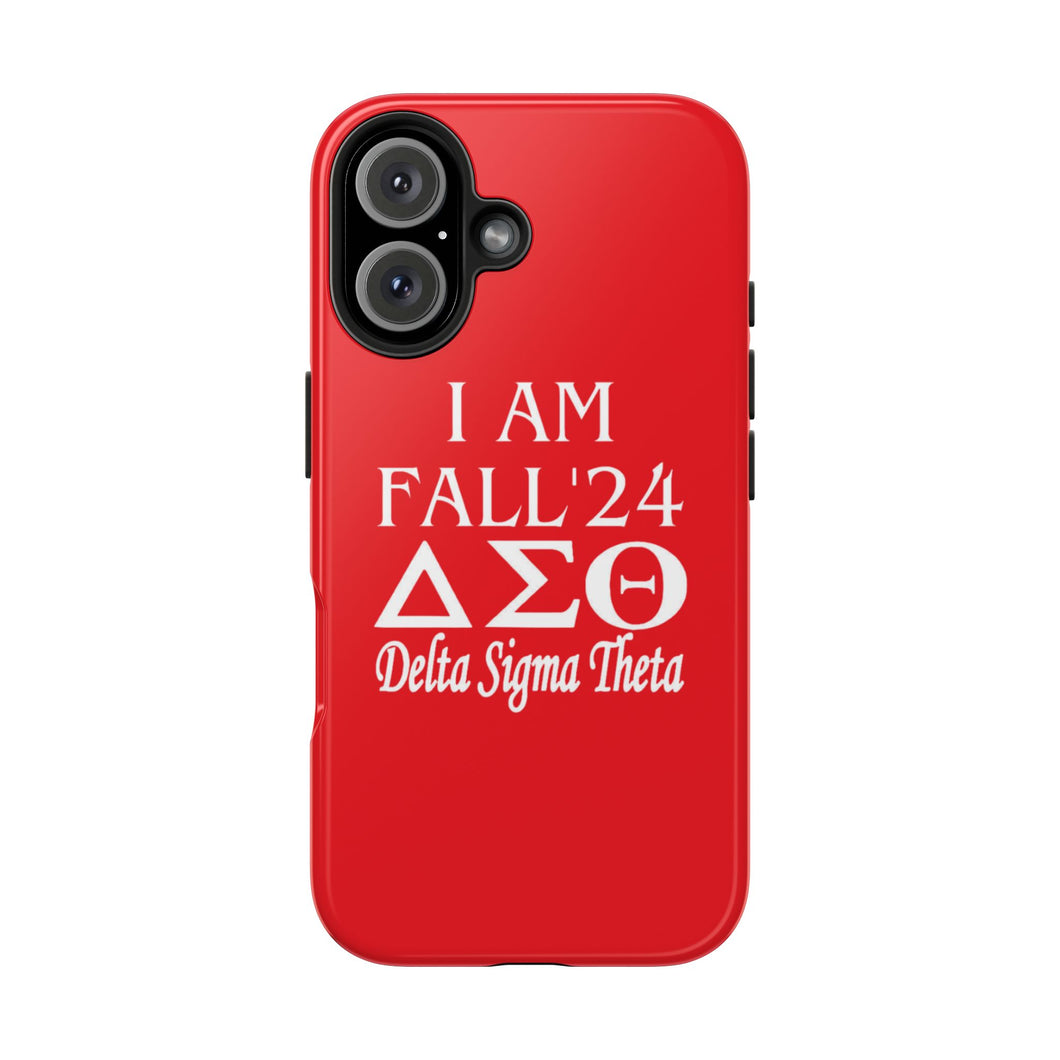 Phone Case in Red with I AM FALL '24 DST Theme in White