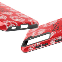 Load image into Gallery viewer, Phone Case in Red with DST Crest in White and DST for Life in Black
