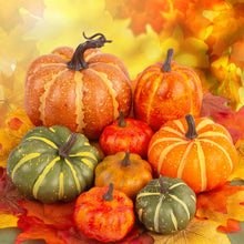 Load image into Gallery viewer, DomeStar 38pcs Fall Pumpkins Decor Set, Fake Pumpkins 8pcs Assorted Pumpkins with 30pcs Artificial Maple Leaves, Fall Harvest Centerpieces for Tables Thanksgiving Halloween Decorations
