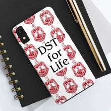 Load image into Gallery viewer, Phone Case in White with DST Crest in Red and DST for Life in Black
