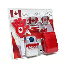Load image into Gallery viewer, Canada 2026 World Cup Fan Kit, 6 Pcs Cheering Set for Game Day Watch Party – Flag, Fan Scarf, Wristband, Flag Glasses, Hand Clapper, Blendable Face Paint Sticks
