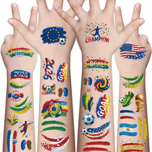 Load image into Gallery viewer, Awinmay 45 Pcs Soccer Tattoos - World Cup Temporary Tattoos for Kids，Adult，Teens，Soccer Party Favors Sports Themed Supplies Fake Tattoo Stickers，World Cup 2026 Merchandise，Kids Goodie Bag Stuffers
