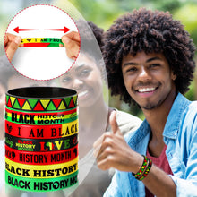 Load image into Gallery viewer, JUNEBRUSHS 42pcs Happy Black History Month Party Favors Silicone Bracelets Rubber Wristbands Accessories for Kids Adults African American Freedom Day Patriotic Party Decorations Gift Bag Fillers

