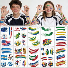 Load image into Gallery viewer, Awinmay 45 Pcs Soccer Tattoos - World Cup Temporary Tattoos for Kids，Adult，Teens，Soccer Party Favors Sports Themed Supplies Fake Tattoo Stickers，World Cup 2026 Merchandise，Kids Goodie Bag Stuffers
